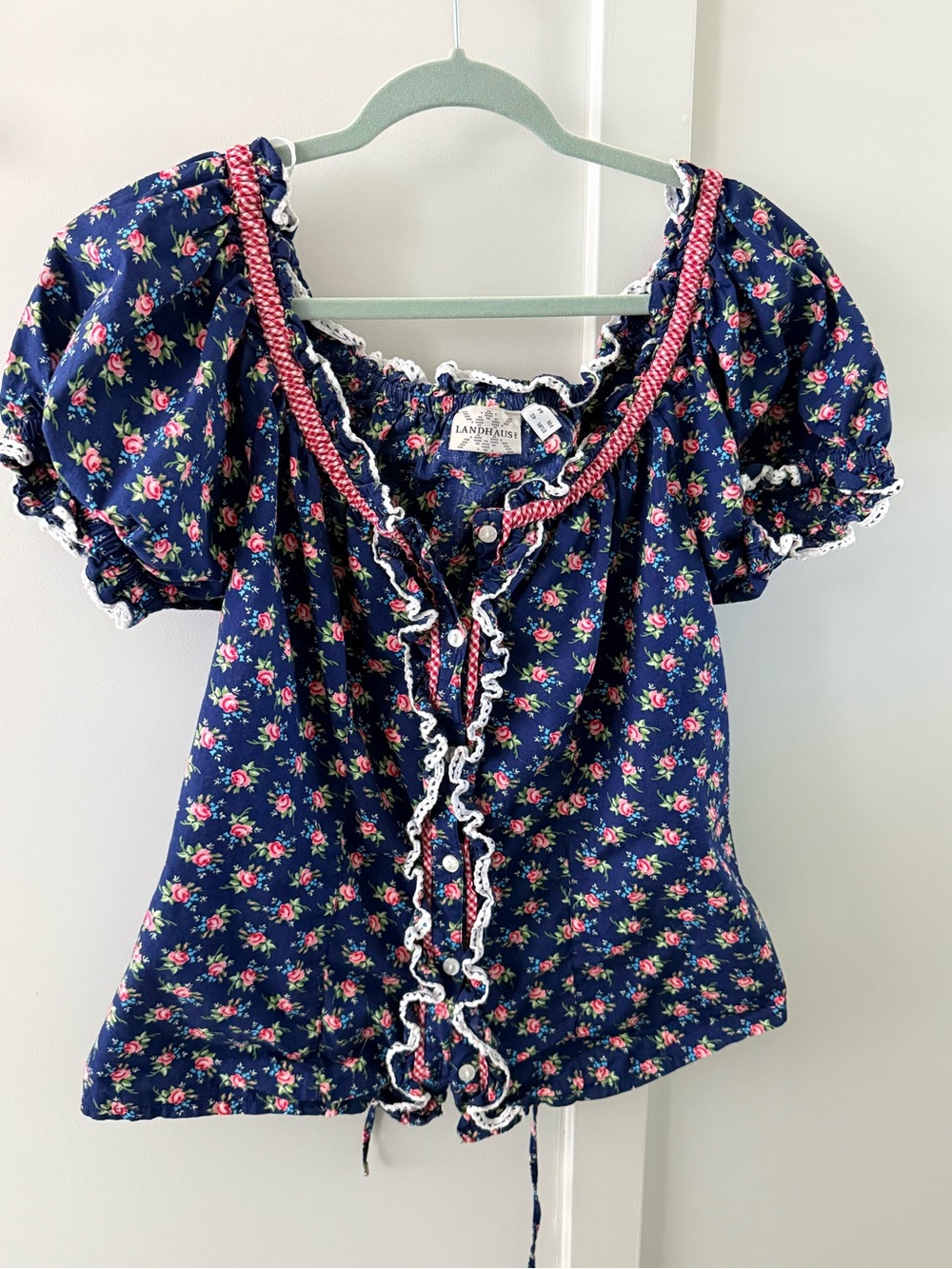 Landhaus German Button Up Corset style Floral Peasant Blouse